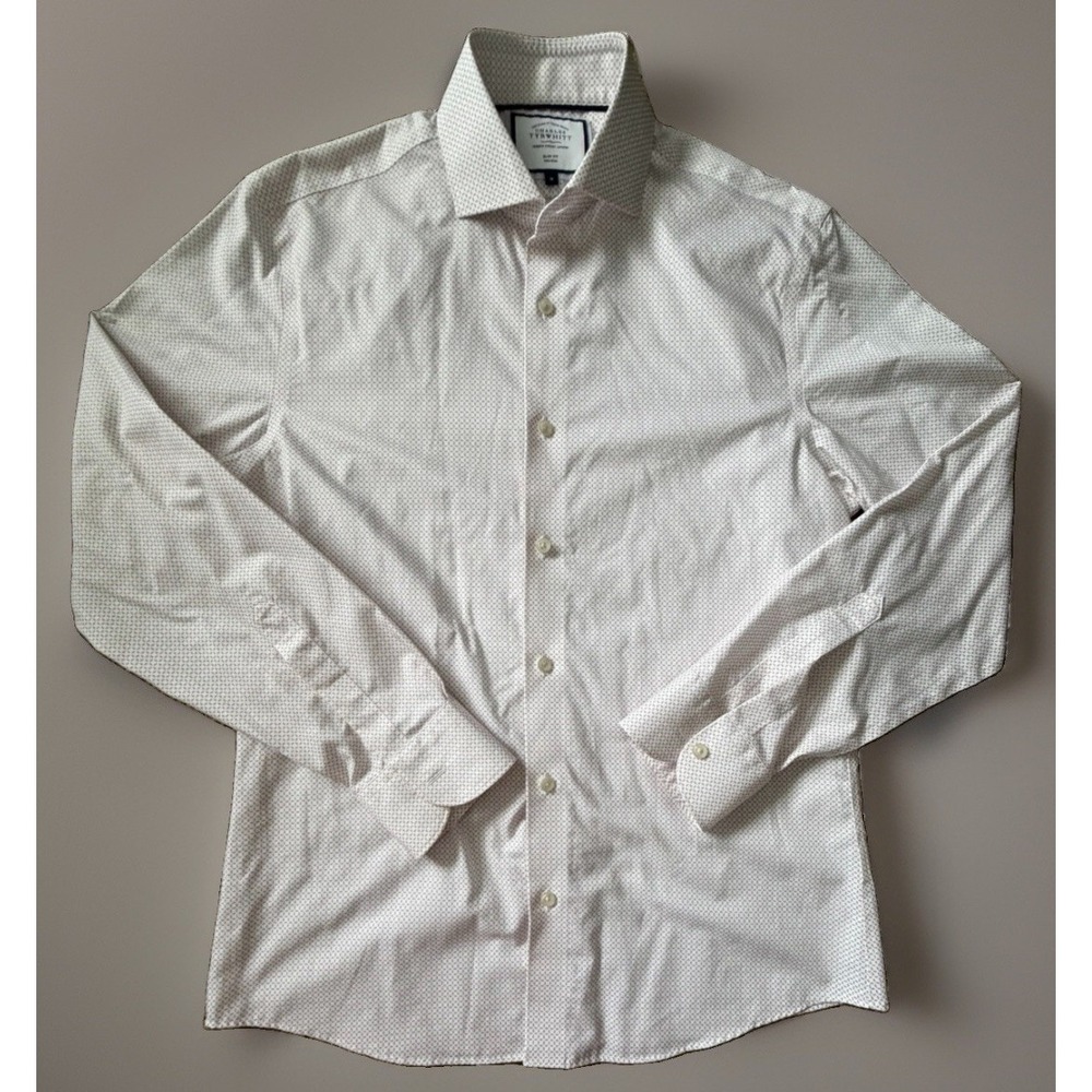 Charles Tyrwhitt Long Sleeve Button Up Shirt Pink Geometric Pattern Medium JBHS